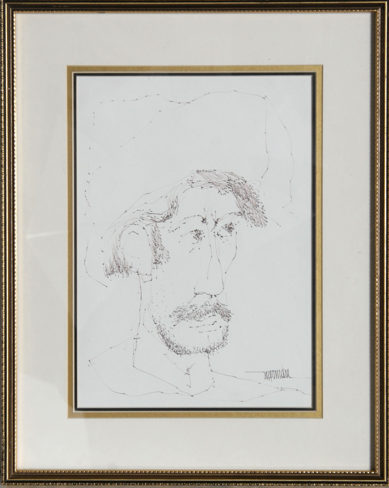 Leonardo Nierman, Self-Portrait 4, Ink Drawing