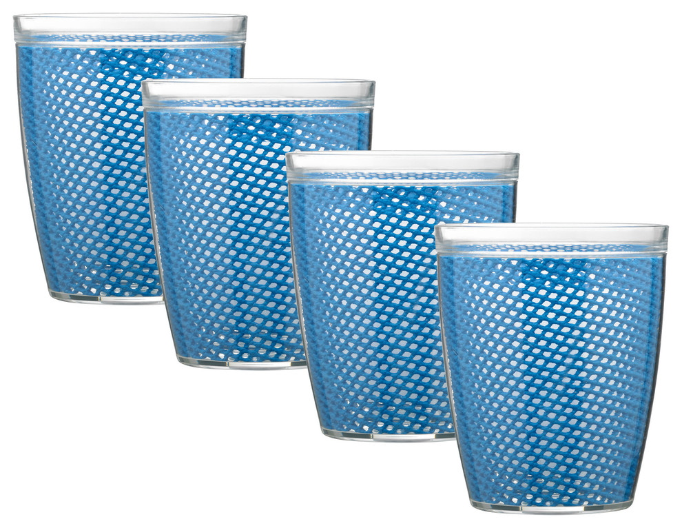 Kraftware Fishnet Double Wall Glasses, Process Blue, 14 oz, Set of 4
