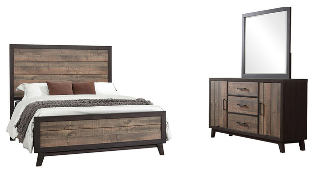 Calista 3 Piece Bedroom Set Queen Rustic Mahogany Dark Ebony Frame Wood