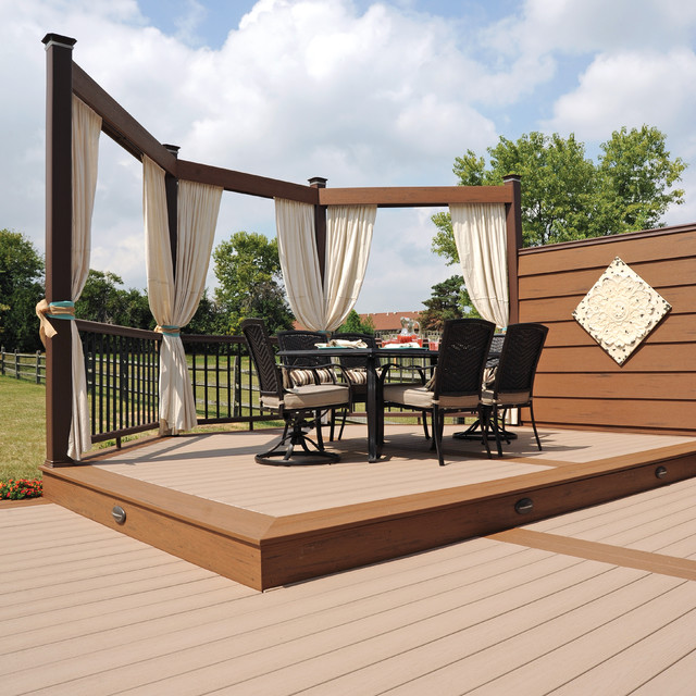 TimberTech Terrain Collection in Sandy Birch with Brown Oak Accents Transitional Deck