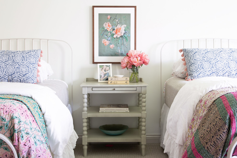 Derby House Kids Wing - Double twin beds in a girls room with handmade vintage quilts. Photo by Emily Kennedy Photography
