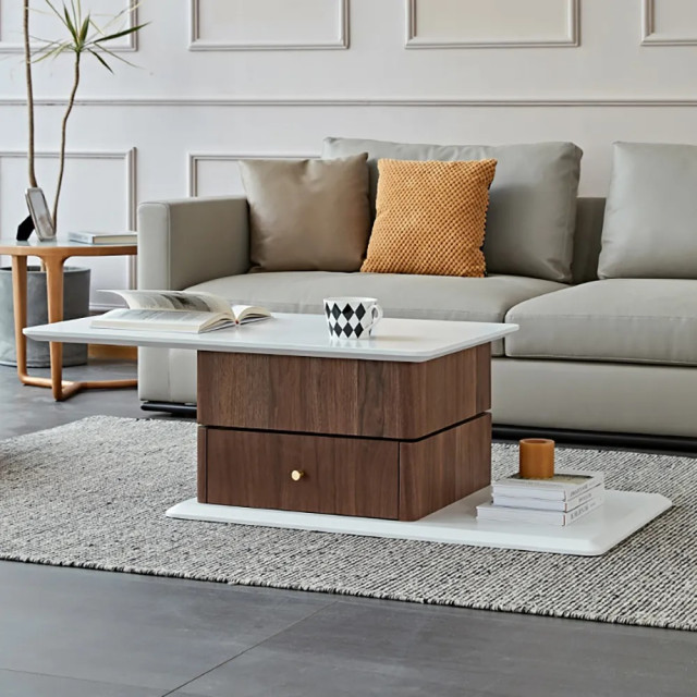 Rectangular Swivel Extendable Coffee Table with 2-Drawer in White & Walnut  - Modern - Living Room - Los Angeles - by HOMARY LIMITED | Houzz IE