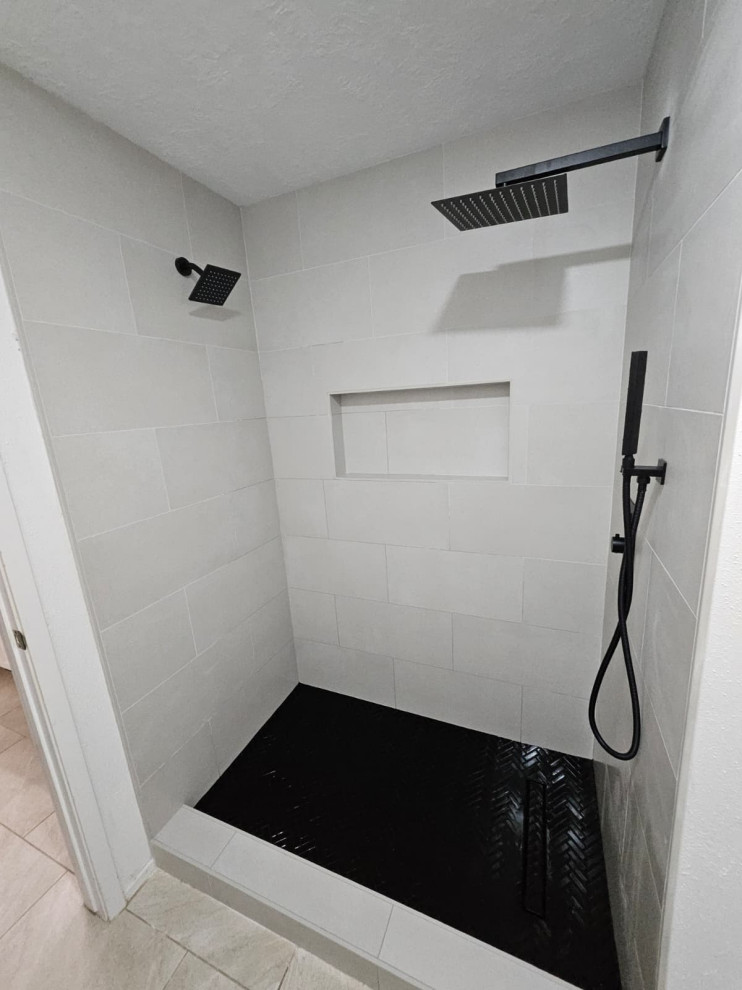 Shower remodel with black shower floor