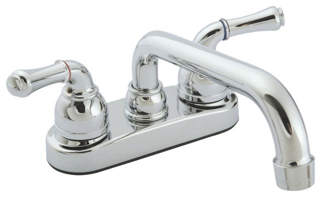 Chrome Laundry Tub Faucet, Long Spout, Contemporary Lever Hand