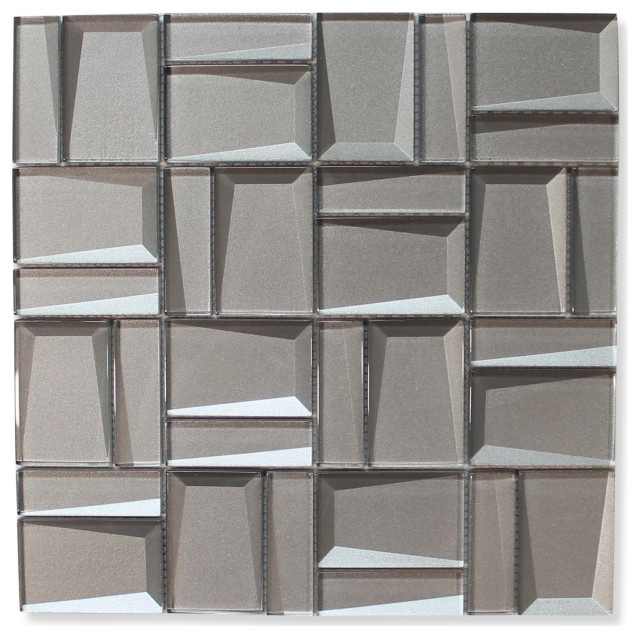 Illusion II 3D 3" x 3" Beveled Glass Mosaic Tiles - Palladium -  Contemporary - Mosaic Tile - by Rocky Point Tile | Houzz