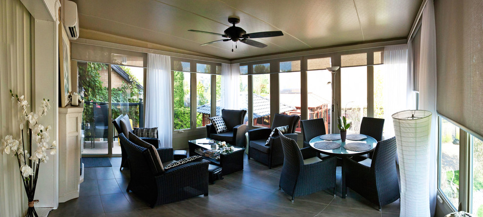 Design ideas for a contemporary sunroom in Montreal with a standard ceiling.