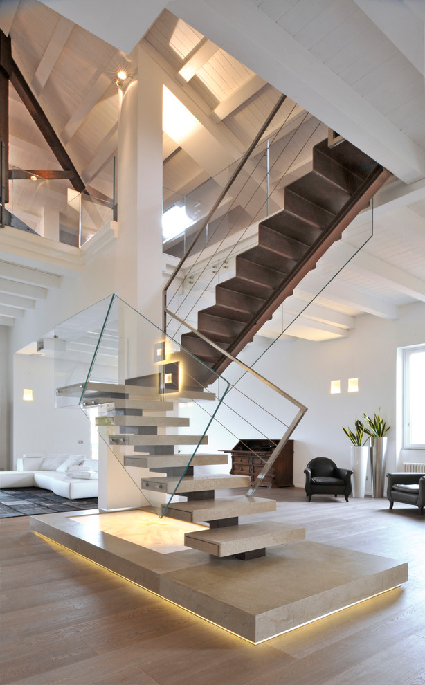 Design ideas for a mid-sized contemporary u-shaped staircase.