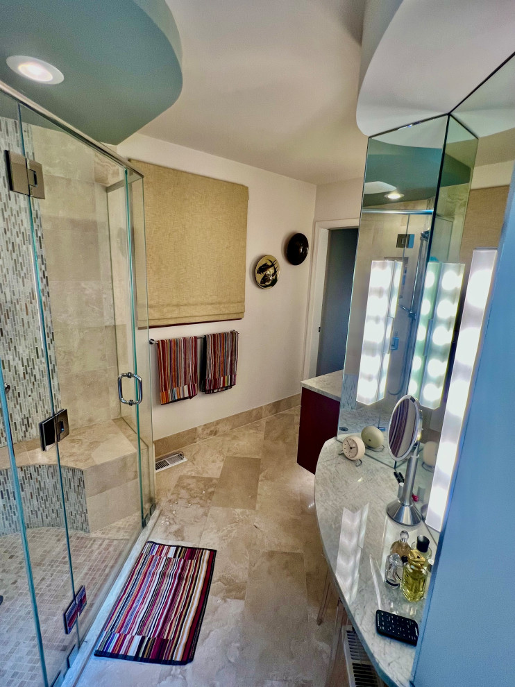 Glass Tile Waterfall Bath