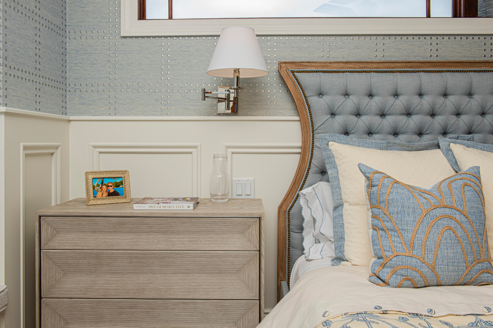 Bedroom - mid-sized eclectic master wainscoting bedroom idea in Indianapolis with gray walls