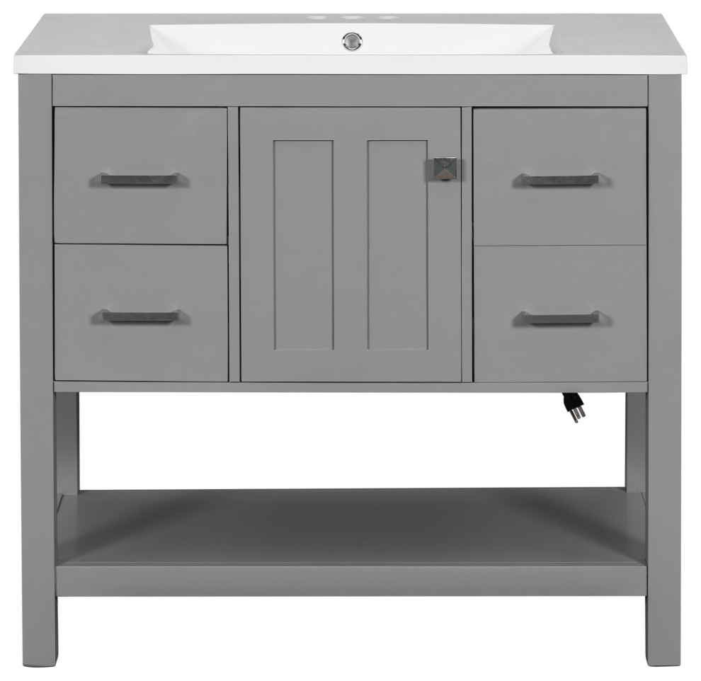 TATEUS 36" Gray Small Modern Bathroom Vanity with USB Transitional