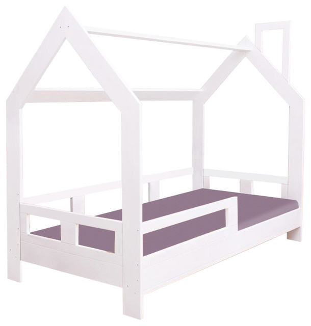 House Frame Bed With Safety Barrier, Different Colours
