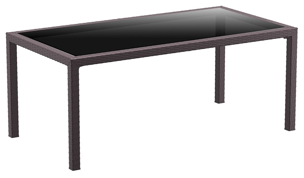 Miami Resin Wickerlook Rectangle Dining Table, Brown 71"