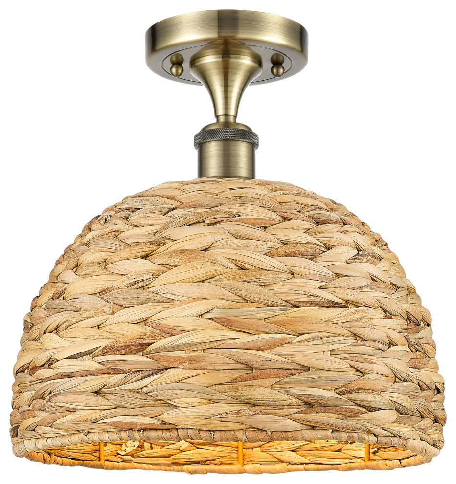 Woven Rattan 1-Light 12" Semi-Flush Mount, Natural Shade - Tropical ...