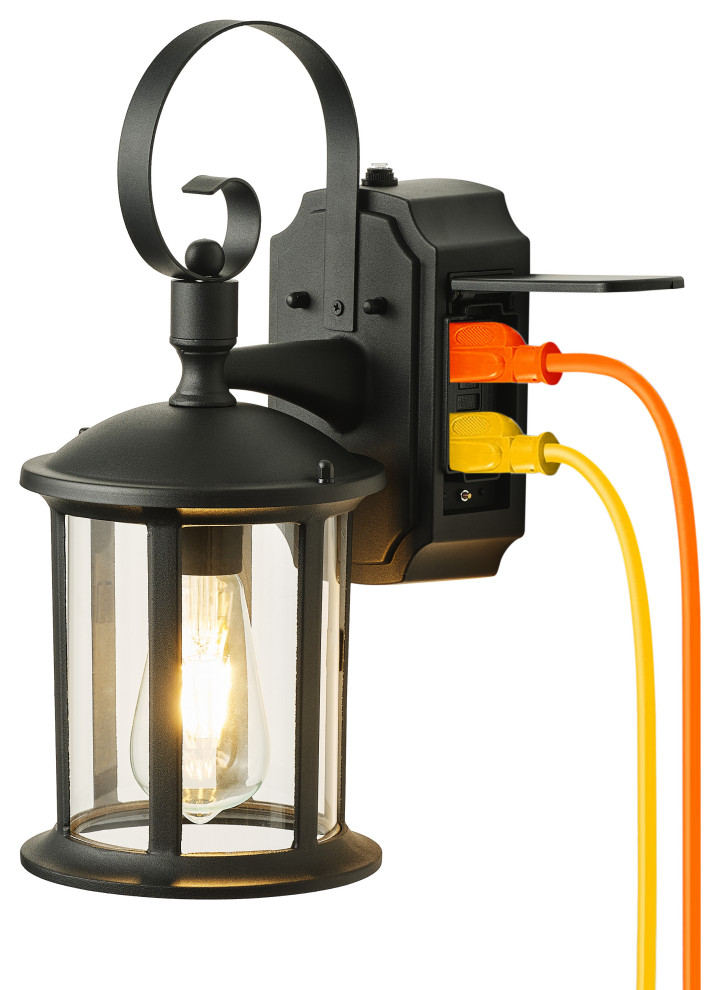 Modern Dusk To Dawn Outdoor Wall Sconce with GFCI Outlet Design