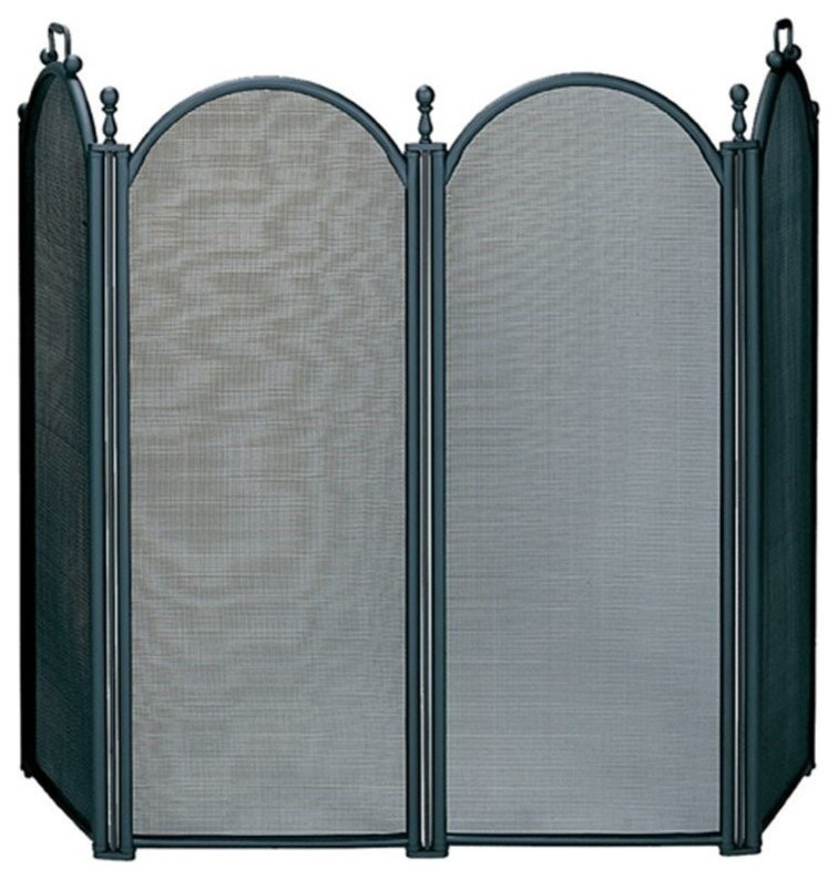 Pemberly Row 4 Fold Large Diameter Black Screen with Woven Mesh