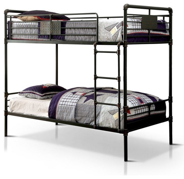 Bowery Hill Modern Metal Twin over Twin Bunk Bed in Antique Black