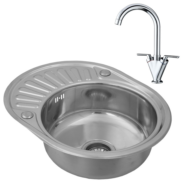 Compact Stainless Steel Bowl Inset Round Kitchen Sink With Drainer Compact Stainless Steel Bowl Inset Round Kitchen Sink With Drainer And Tap