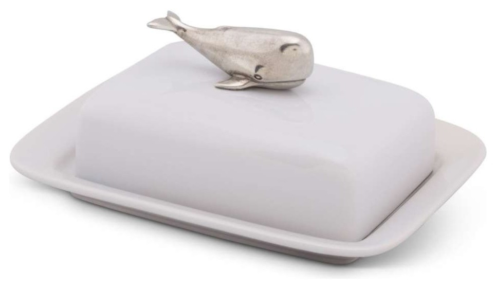 Whale Stoneware Butter Dish Beach Style Butter Dishes by China Royale