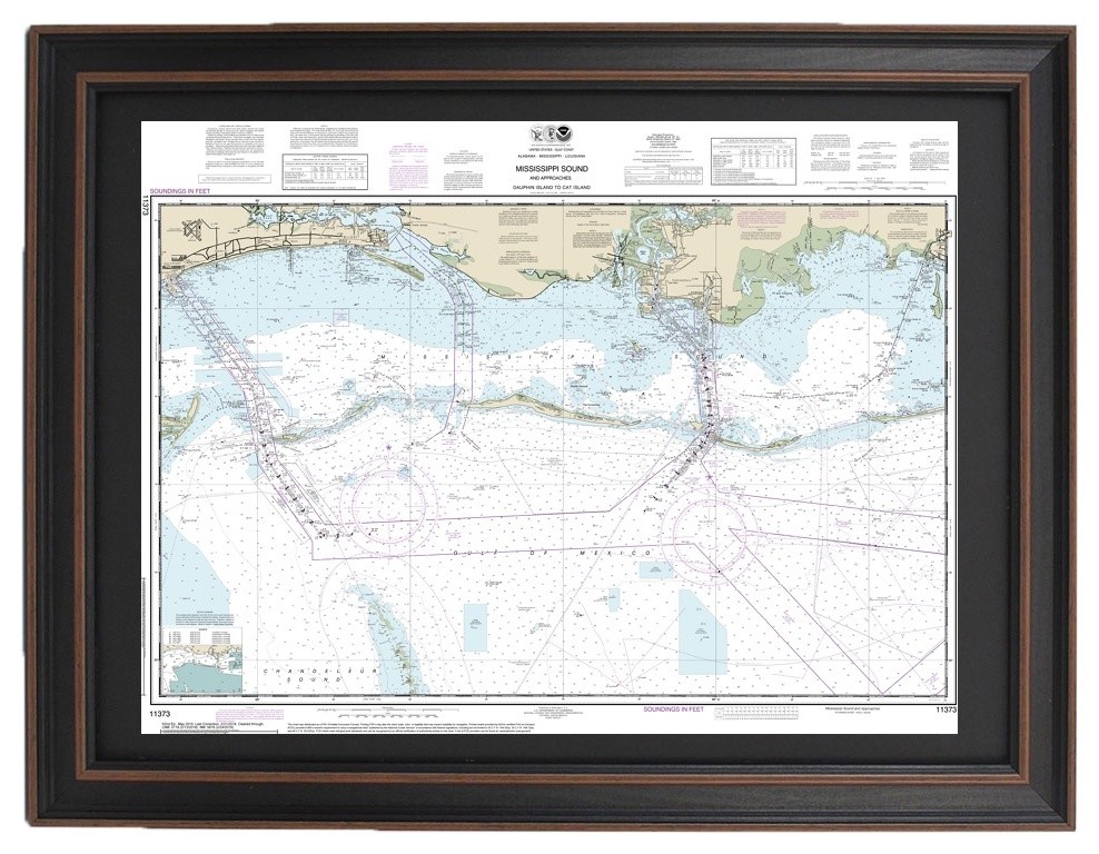 Nautical Chart, Mississippi Sound, Dauphin Isl to Cat Island, Framed