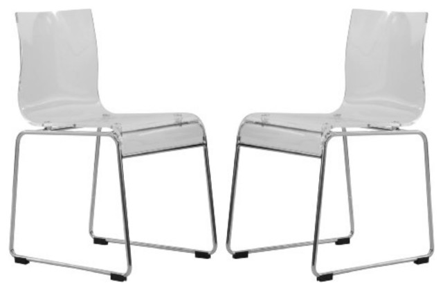 LeisureMod Lima Modern Acrylic Chair, Set of 2