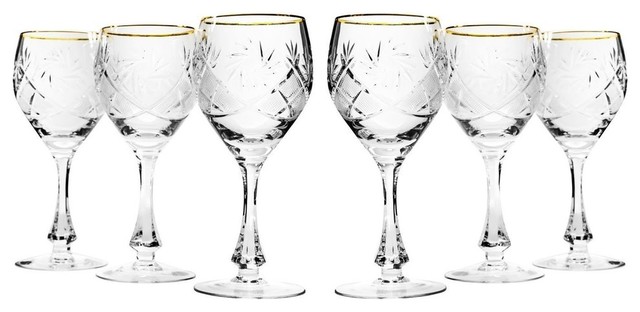 Set of 6 Neman Glassworks 1.5-Oz Gold Rim Vintage Russian Crystal Shot Glasses 