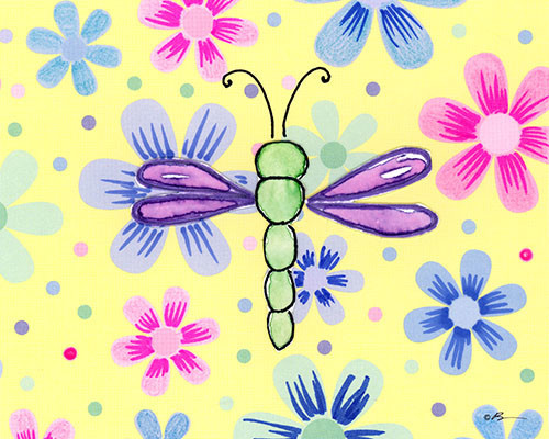 Funky Flower-Dragonfly, Ready To Hang Canvas Kid's Wall Decor, 20 X 24