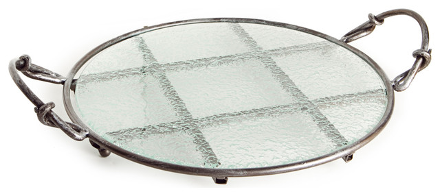 Round Textured Glass Platter on Iron Stand