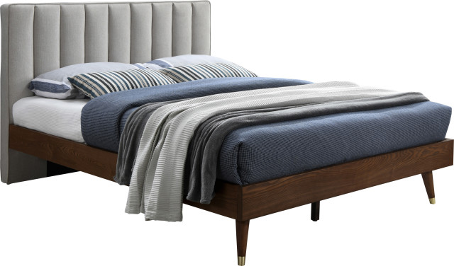 Vance Linen Fabric Bed With Custom Wood, Wood Legs For Bed Frame