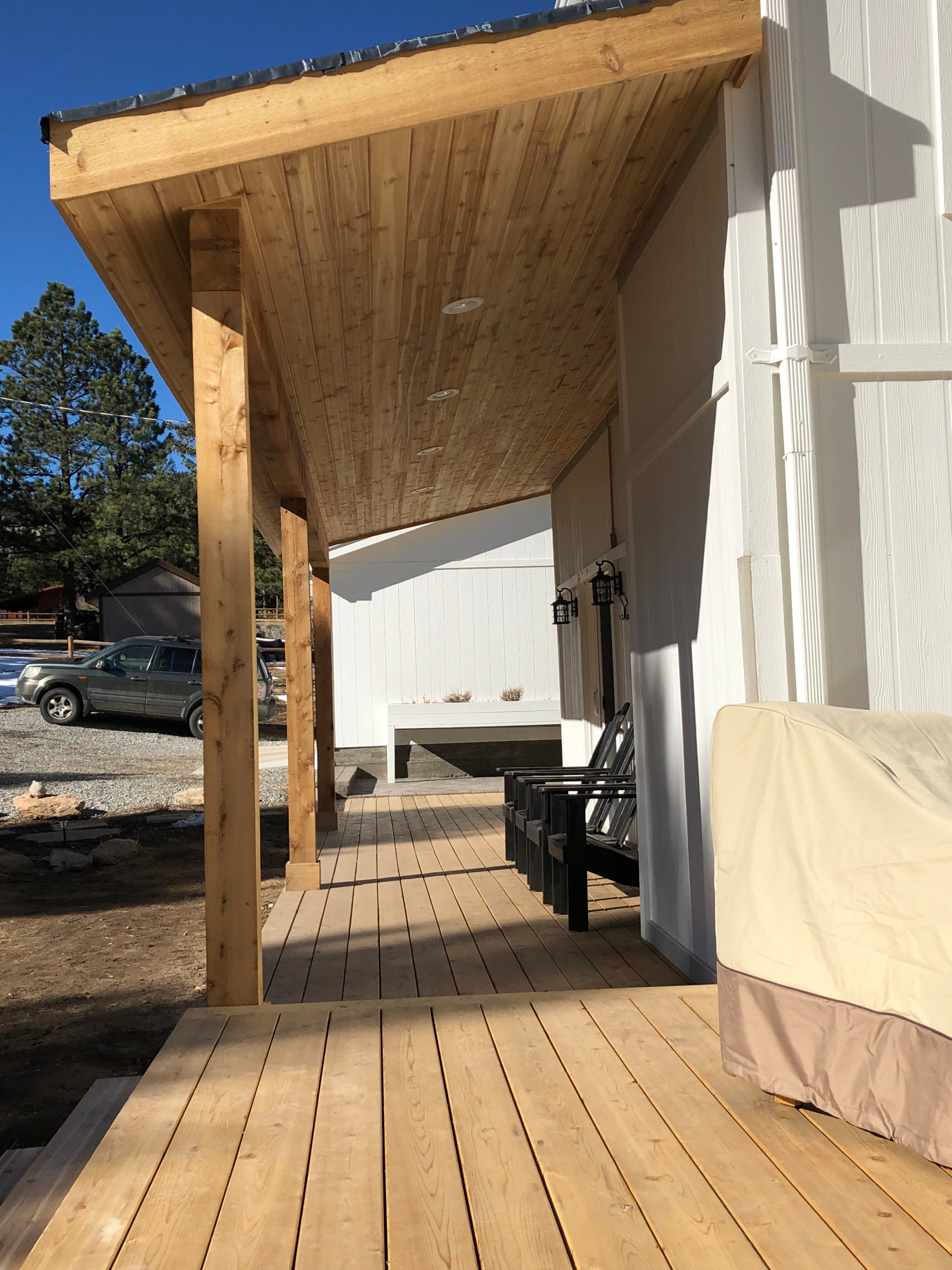 Cedar Proch Deck with Shed Roof