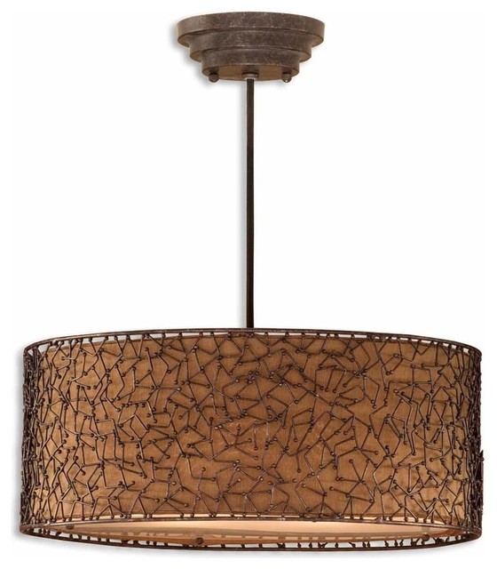 Uttermost Brandon 3 Lt Brown Drum Pendant 21153