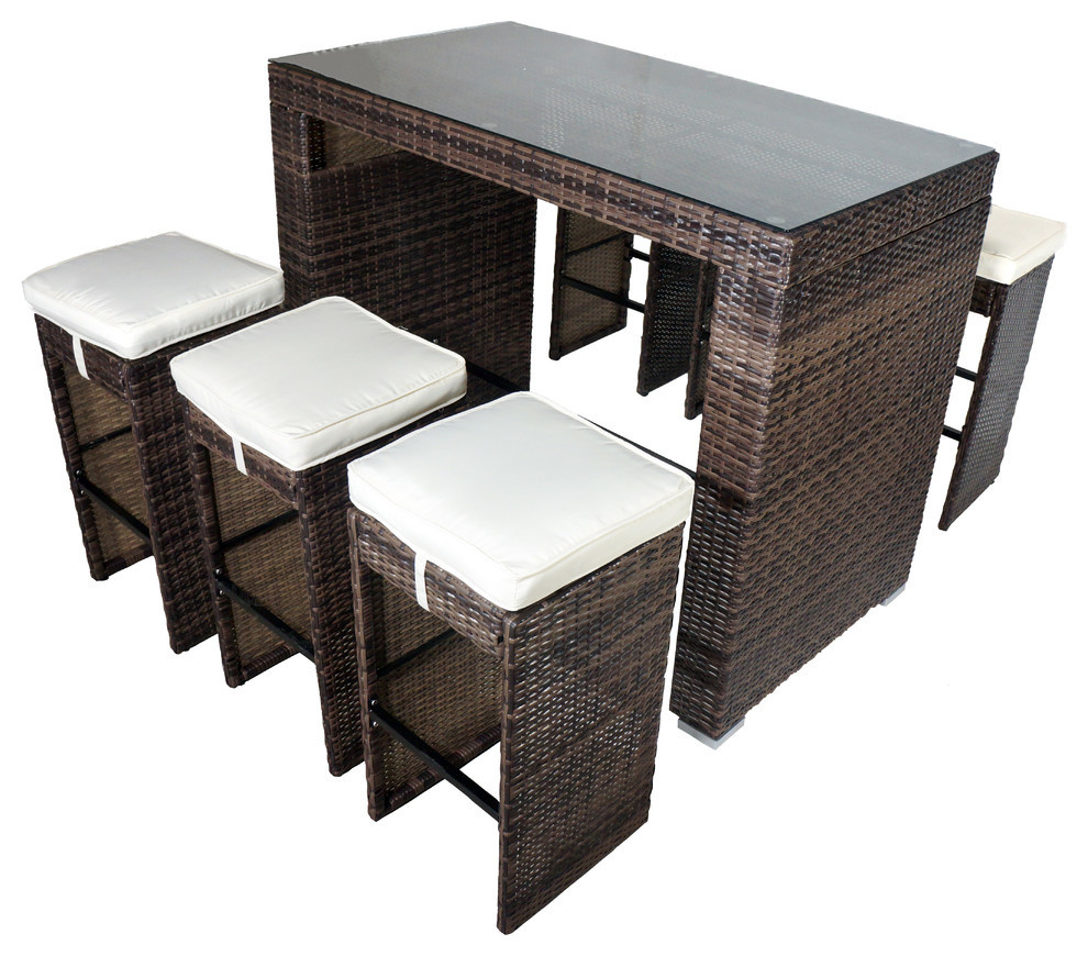 Roseland 7 Piece Glass Bar Height Dining Set Tropical Outdoor Dining Sets By Patio Retreat Houzz