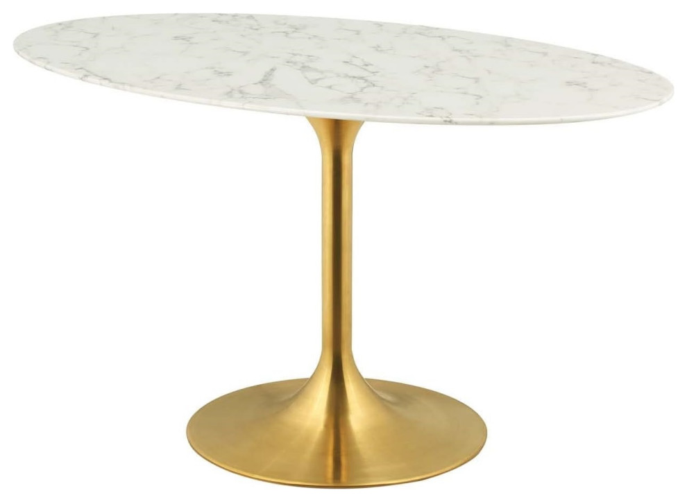 Mid-Century Modern Oval Dining Table with Marble Top and Gold Base ...