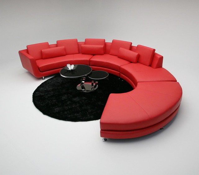 Contemporary Curved Sectional Sofa In, Modern Red Leather Sectional Sofa