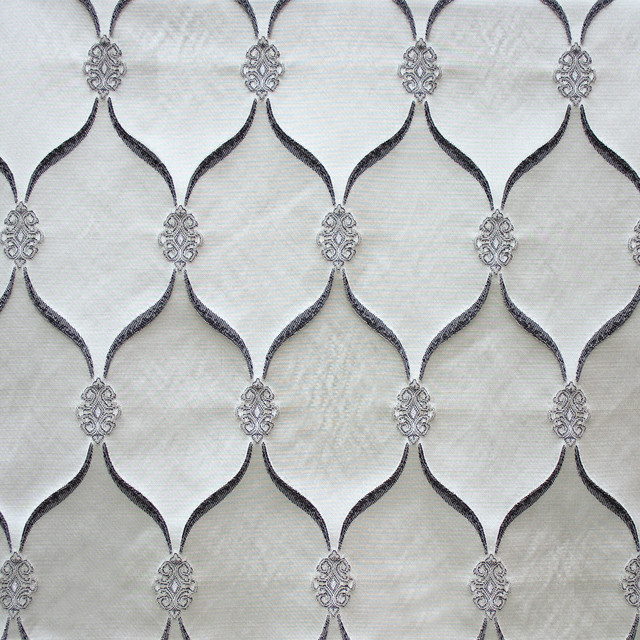 Lodi Silver Fabric, Embroidered Modern Drapery Fabric by American