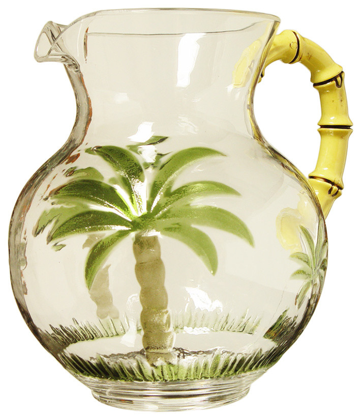 Palm Tree Serving Pitcher With Bamboo Handle