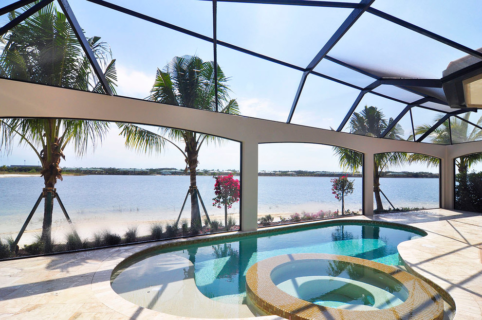 Design ideas for a contemporary indoor pool in Miami.