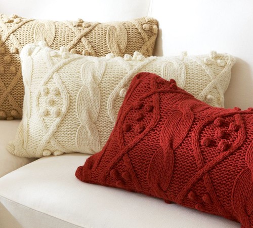 Bobble-Knit Lumbar Pillow Cover