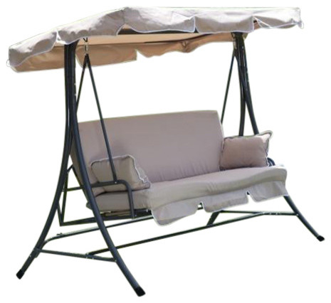 3 Person Canopy Swing Outdoor Porch Patio Furniture In Taupe 3 Person Canopy Swing Outdoor Porch