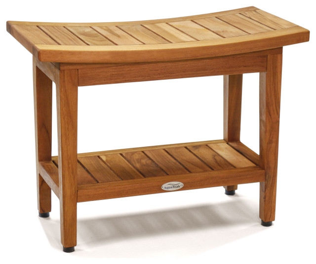 Patented 24" Maluku™ Teak Shower Bench with Shelf Asian Shower