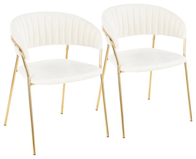 Lumisource Tania Chairs, Gold Metal With White Velvet, Set of 2