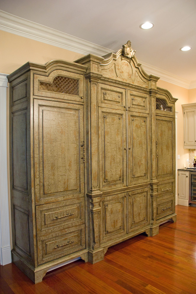 Custom Hand Carved Dual Sub Zero Refrigerator Wall Cabinetry