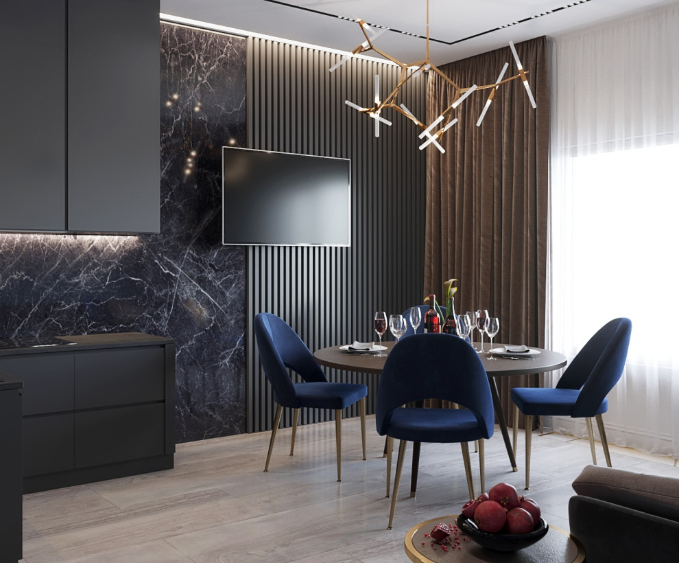 Кухня-столовая в темных тонах