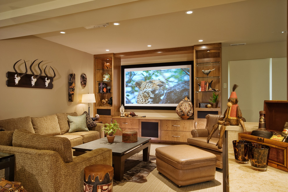 Inspiration for a contemporary home theatre in Seattle.