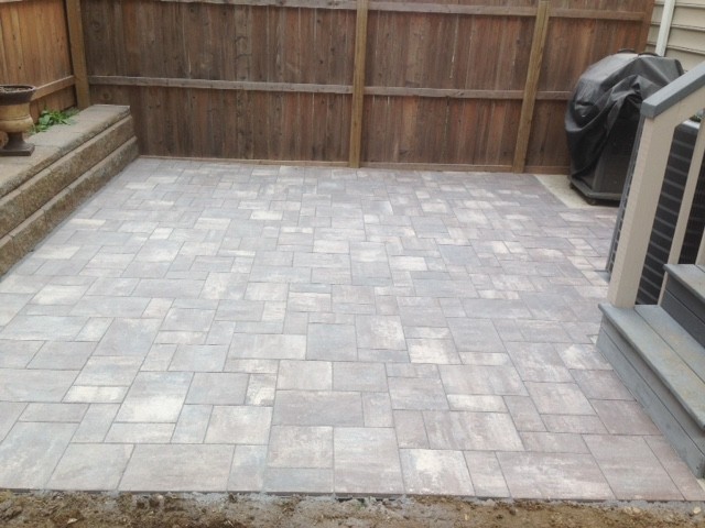Mid-sized contemporary backyard patio in Philadelphia with tile and no cover.