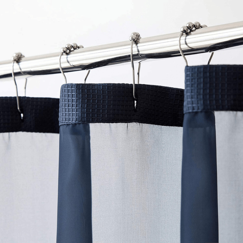 Navy Modern Grid Shower Curtain and Liner Set Transitional Shower