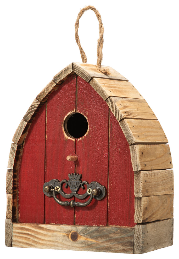 Washed Red Distressed Solid Wood Birdhouse Farmhouse Birdhouses