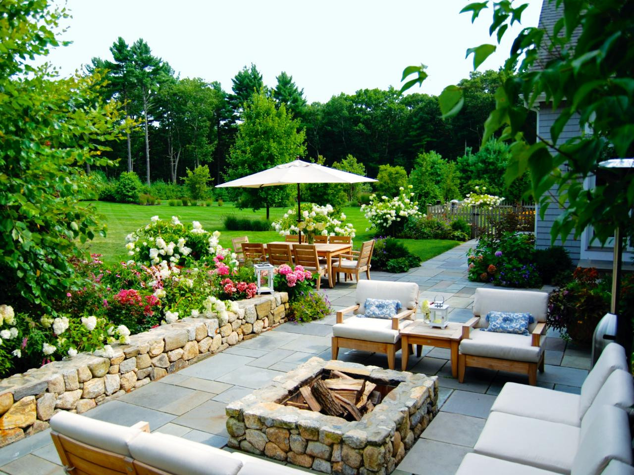 Flagstone Patio and Firepit and Exterior Garden Vista by Peter Atkins