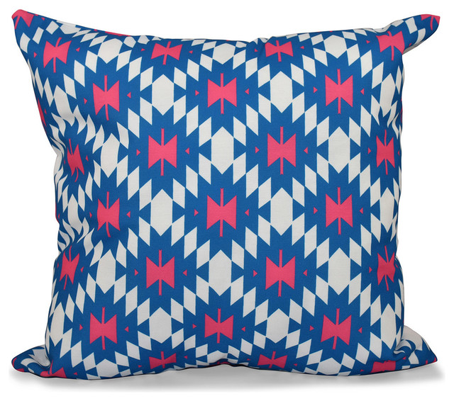 Jodhpur Kilim 2, Geometric Print Pillow, Blue, 16"x16"