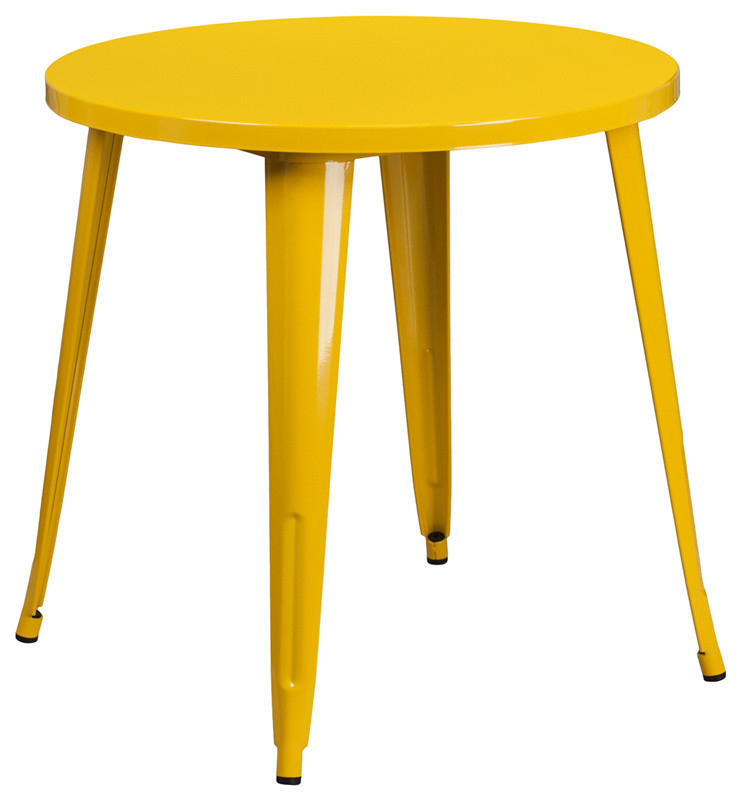 30" Round Yellow Metal Indoor-Outdoor Table