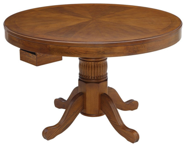 47" Round Poker Game Dining Table Cup Holders Chip Trays Oak Brown